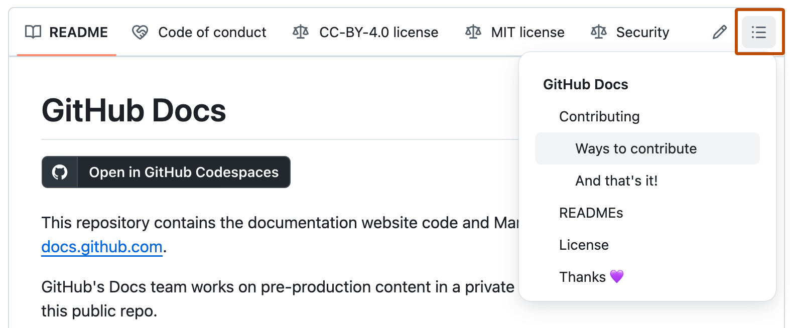 GitHub 自動產生的 README 目錄